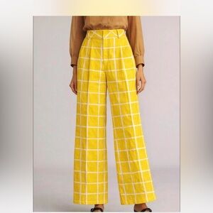 Moon River Yellow Windowpane Wide-Leg Pants